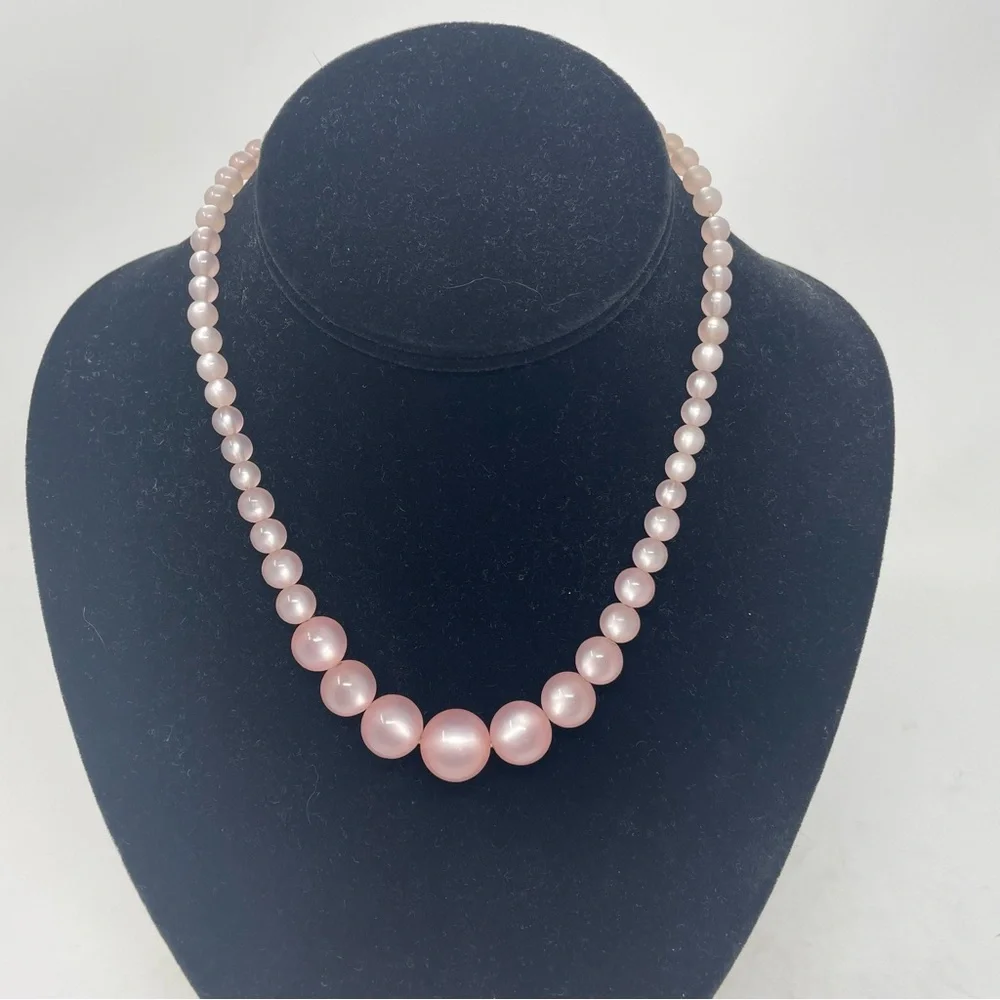 NECKLACE Vintage Child'S Pink Round Beads Bow Clasp